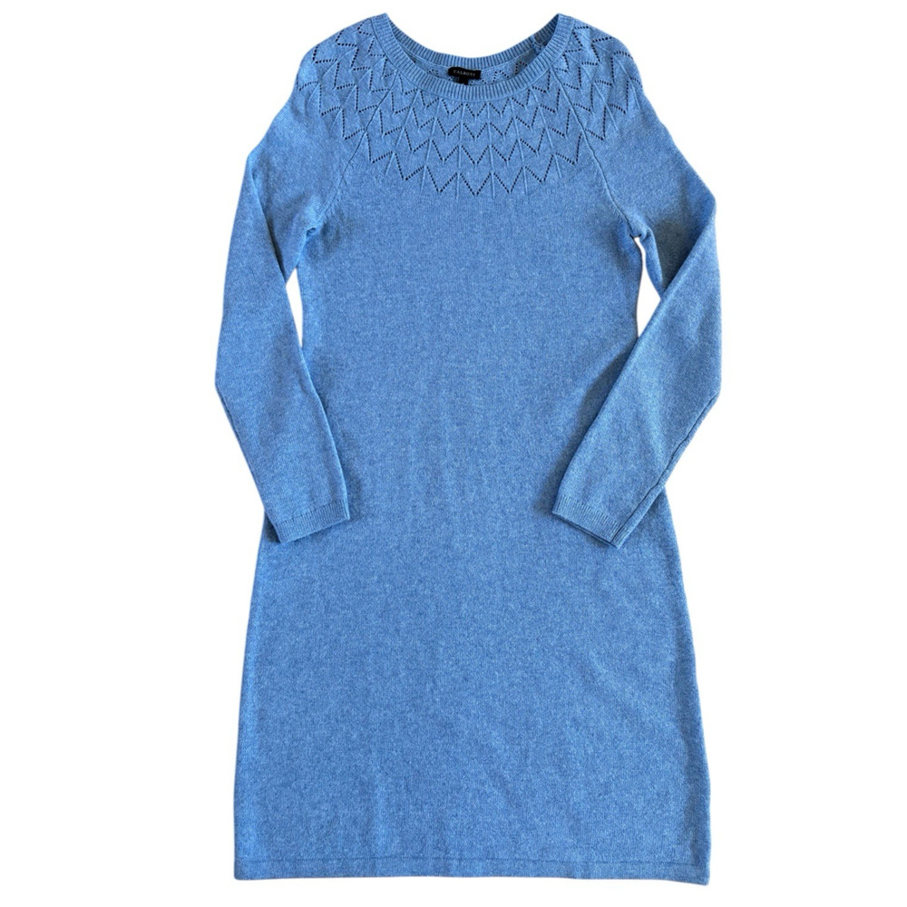 Talbots Light Blue Pointelle Knit Sweater Dress Long Sleeve Knee Length Midi S